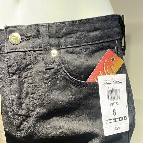 BALCK JAQUERRED JEANS TRUE SLIM. SIZE 8 - Picture 3 of 12